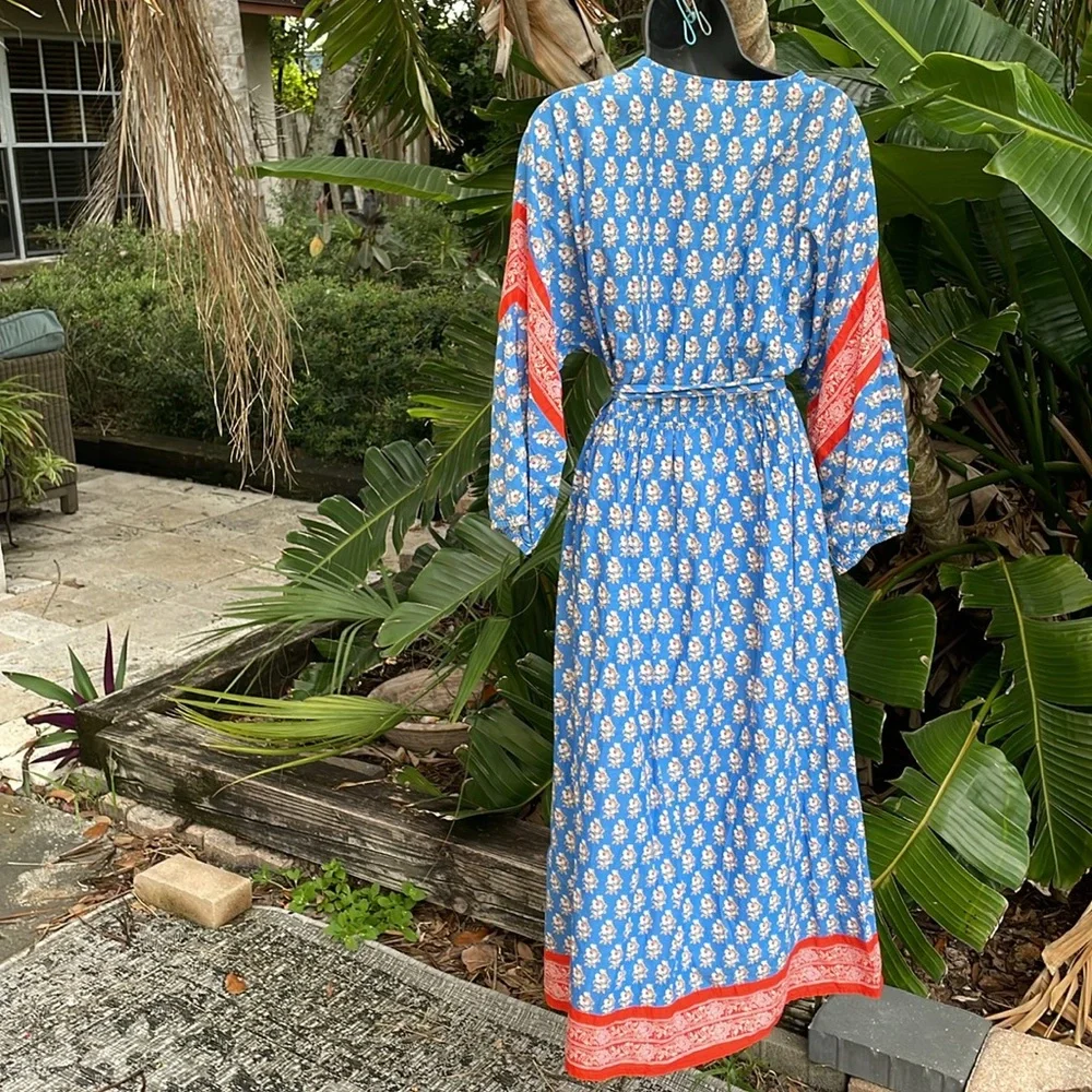 bandanna, print block print kimono sleeve  dress
